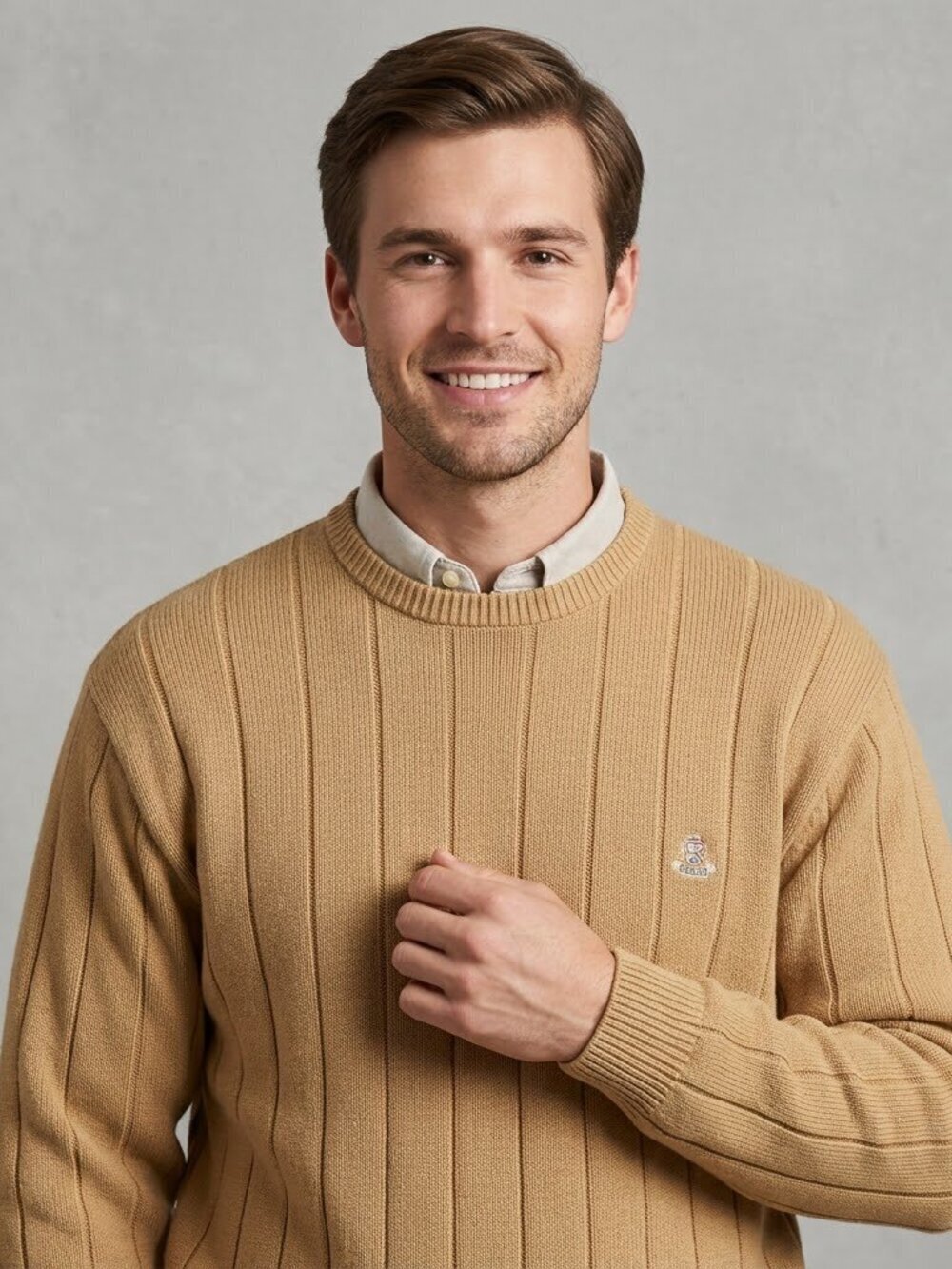Vintage IZOD Ribbed Mens Sweater 2XLT Tan Preppy Fisherman Grandpa Golf Logo